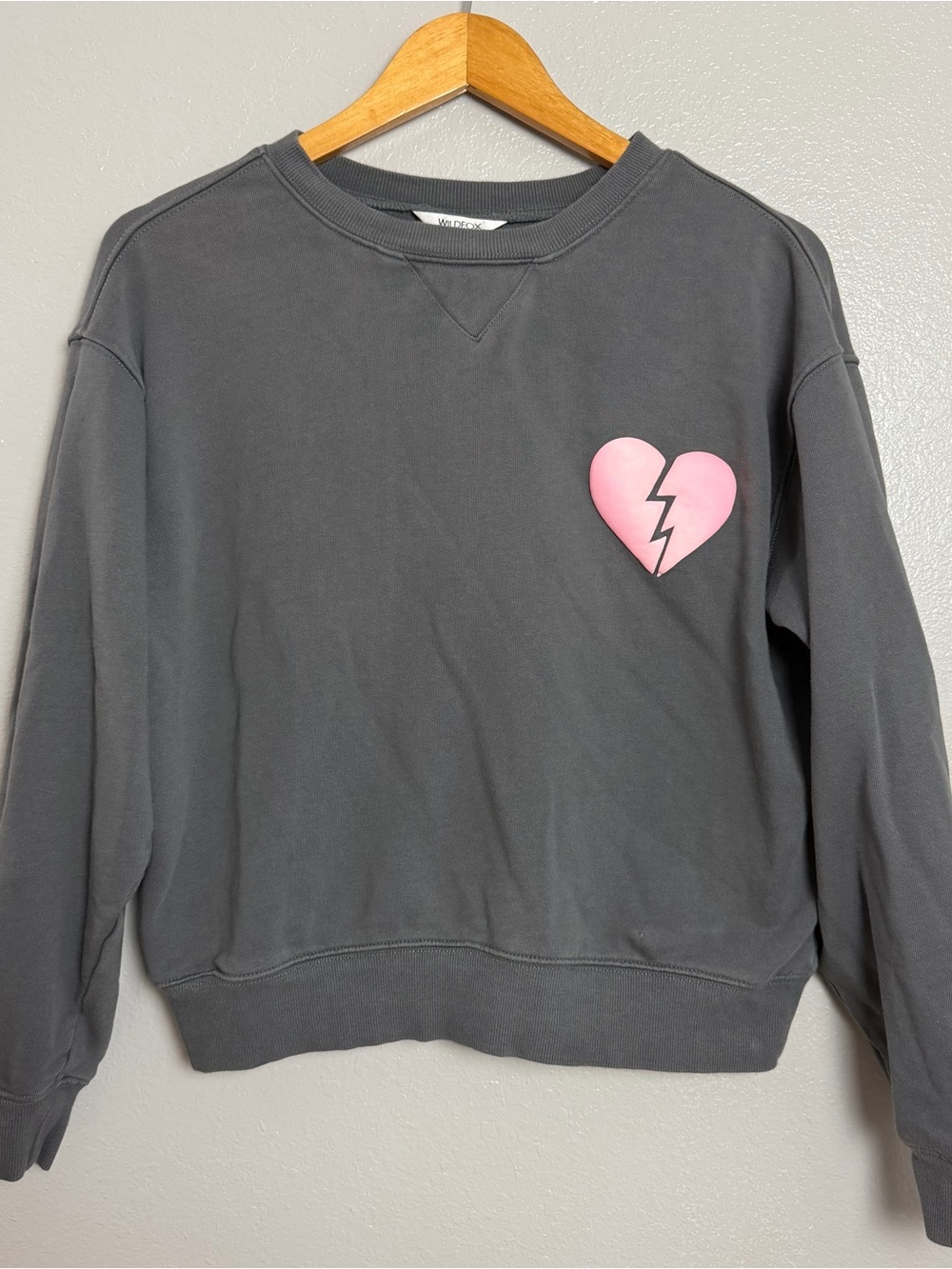 Wildfox Gray Wish It Was Saturday Broken Heart Sweatshirt Pink Graphic XS